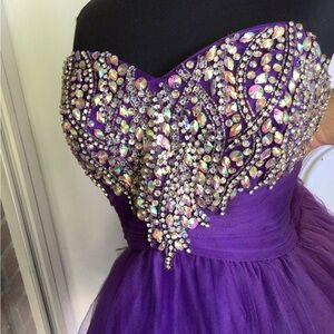 Purple Strapless Corset Gown with Rhinestone Size 12